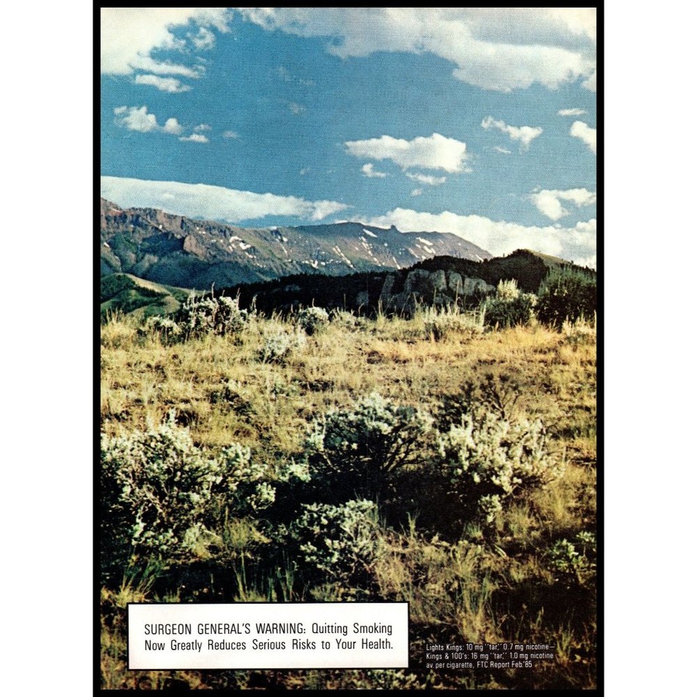 1986 Marlboro Cigarettes 2 Page Vintage Print Ad Mountains Cowboy Horse Wall Art